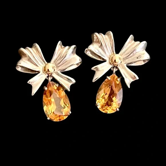 🔴SOLD🔴 Tiffany & Co. 18k gold sterling silver and citrine bow earrings RARE - Picture 1 of 11